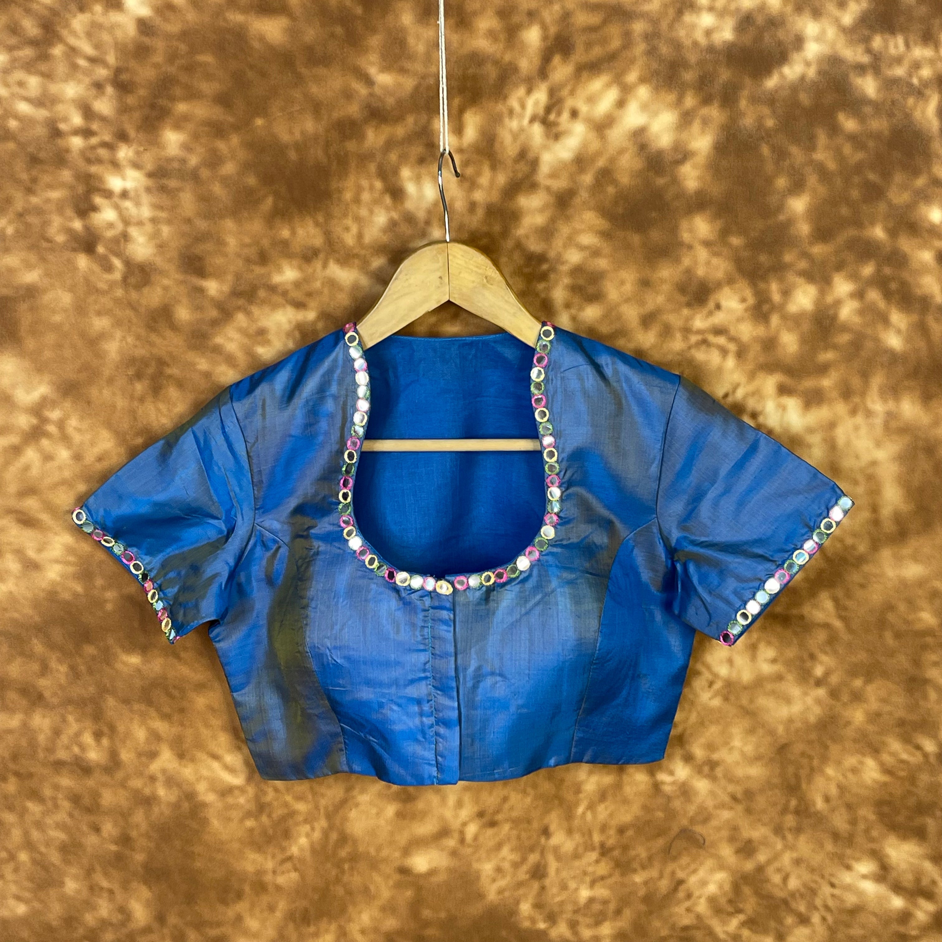 Aurelia Blue Blue Coloured Silk Ready to Wear Blouse - kapda Tailor | Grocsy