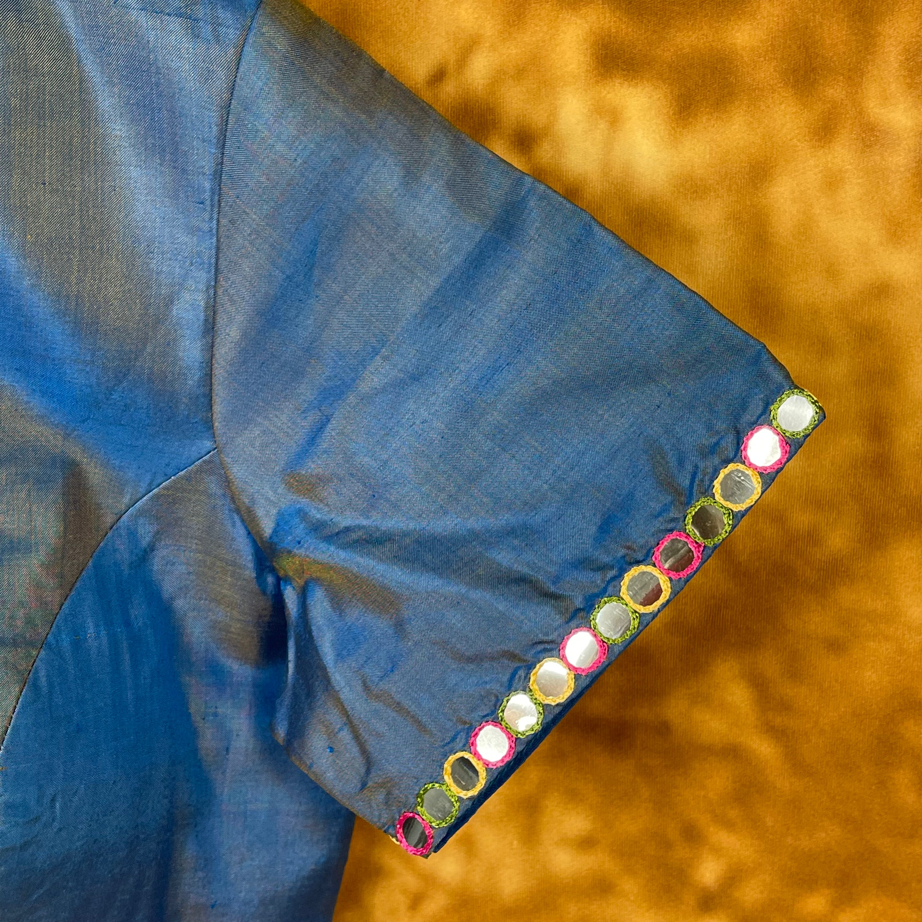 Aurelia Blue Blue Coloured Silk Ready to Wear Blouse - kapda Tailor | Grocsy