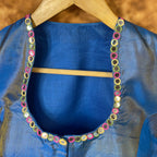 Aurelia Blue Blue Coloured Silk Ready to Wear Blouse - kapda Tailor | Grocsy