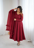 Evanik Maroon Heavy Faux Georgette With Lucknowi Work Anarkali Suit | Grocsy