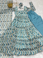 Lorenvalley Fashion Skyblue Pure Faux Georgette Zigzag Print Fully Flair Anarkali Pant With Dupatta - Skyblue | Grocsy