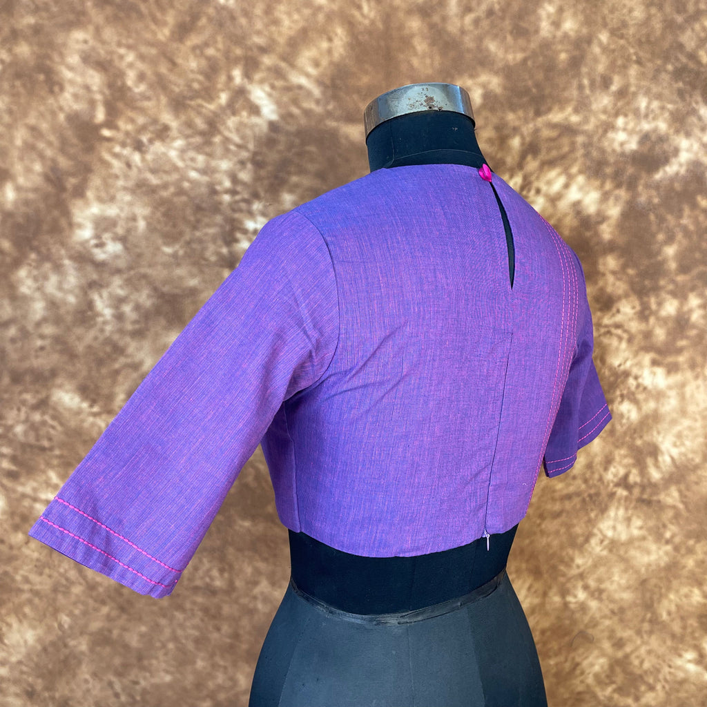 Nebula Fade Purple Coloured Handloom Cotton Ready to Wear Blouse - kapda Tailor | Grocsy