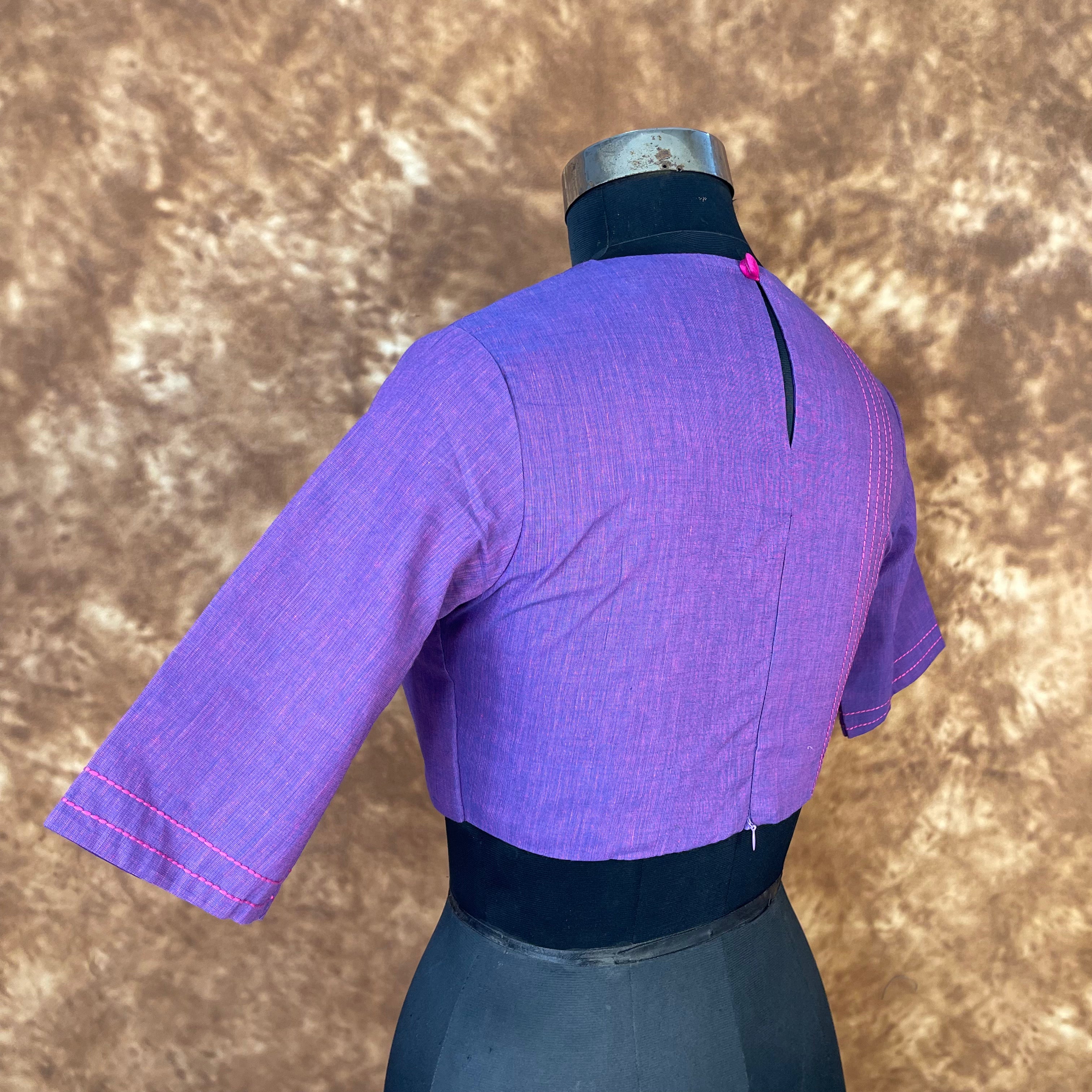 Nebula Fade Purple Coloured Handloom Cotton Ready to Wear Blouse - kapda Tailor | Grocsy