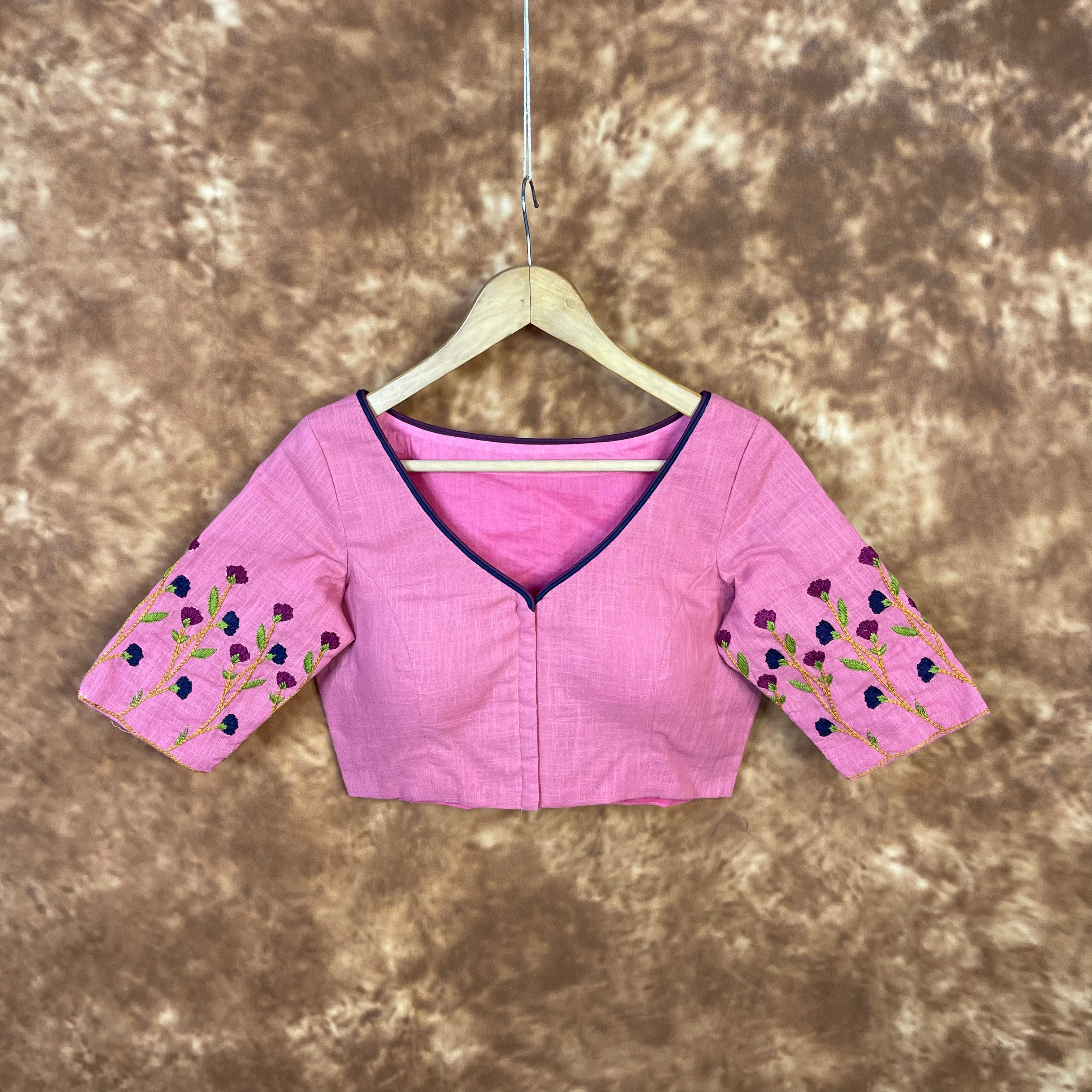 Candy Floss Desire Pink Coloured Slub Cotton Ready to Wear Blouse - kapda Tailor | Grocsy