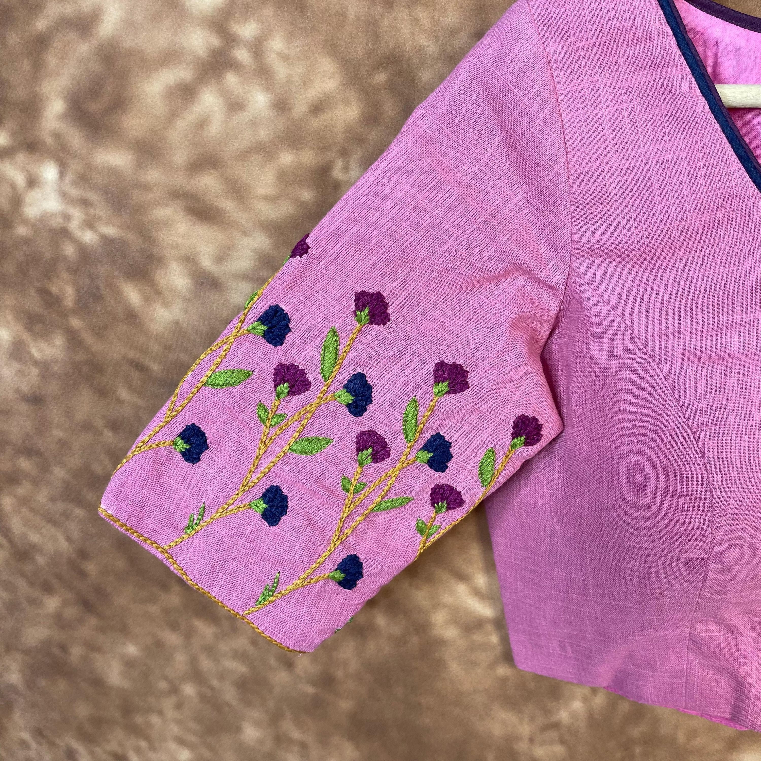 Candy Floss Desire Pink Coloured Slub Cotton Ready to Wear Blouse - kapda Tailor | Grocsy