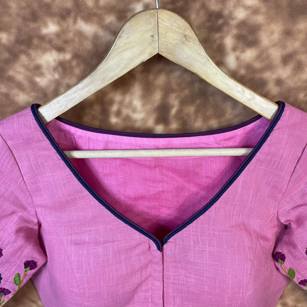 Candy Floss Desire Pink Coloured Slub Cotton Ready to Wear Blouse - kapda Tailor | Grocsy