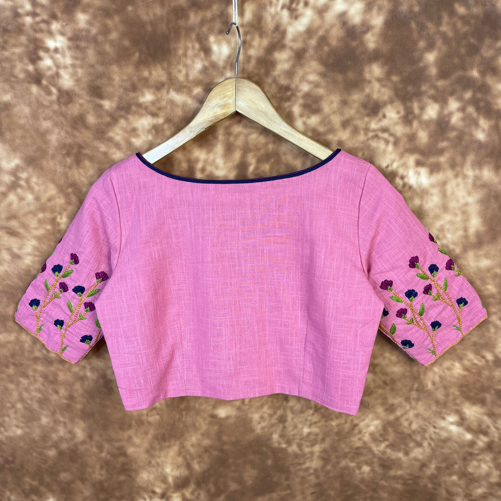 Candy Floss Desire Pink Coloured Slub Cotton Ready to Wear Blouse - kapda Tailor | Grocsy