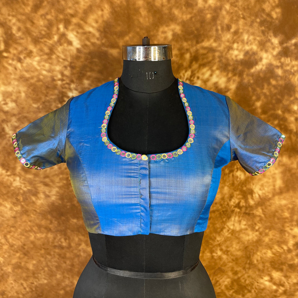 Aurelia Blue Blue Coloured Silk Ready to Wear Blouse - kapda Tailor | Grocsy