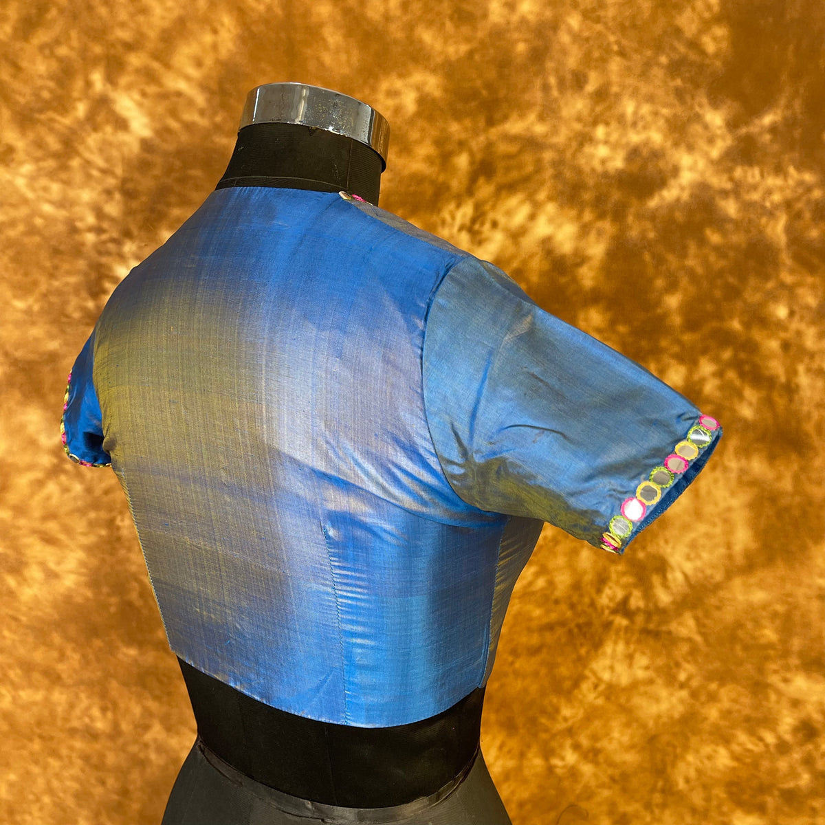 Aurelia Blue Blue Coloured Silk Ready to Wear Blouse - kapda Tailor | Grocsy