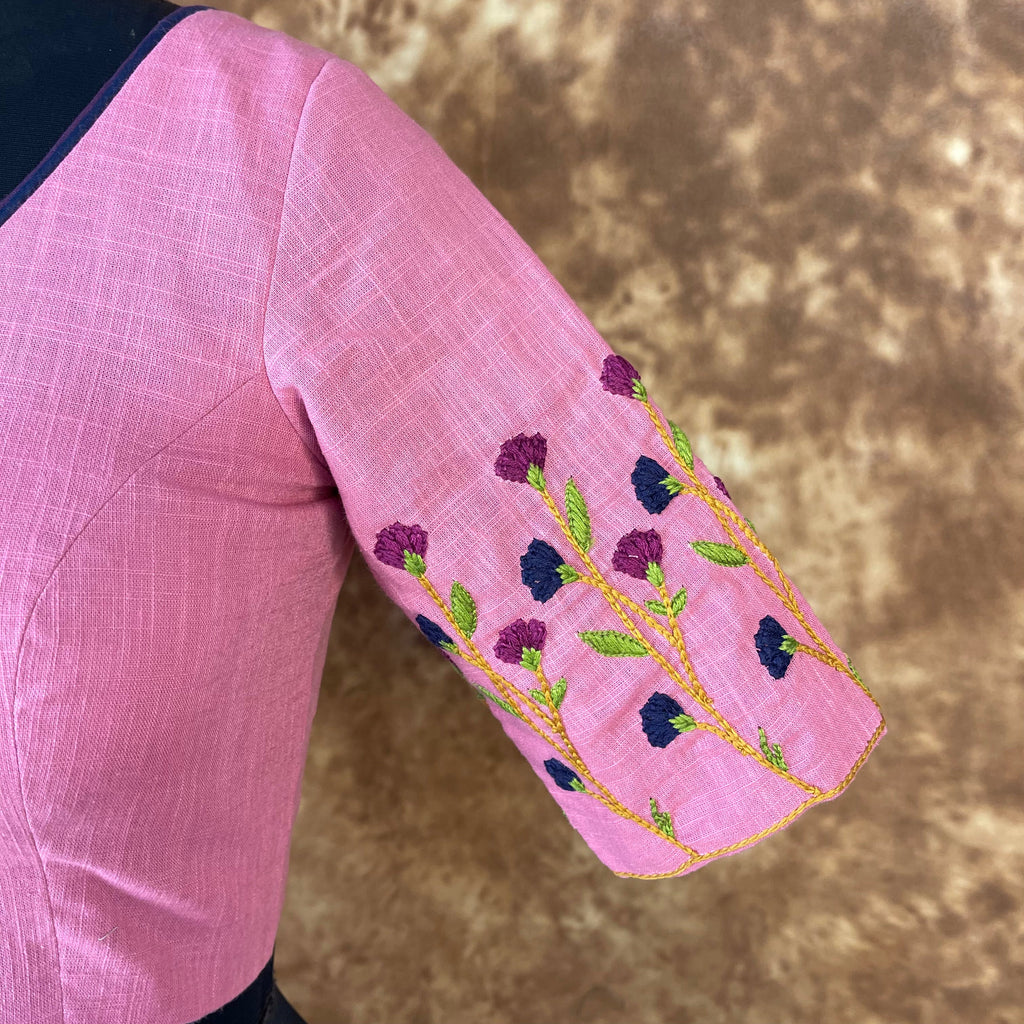 Candy Floss Desire Pink Coloured Slub Cotton Ready to Wear Blouse - kapda Tailor | Grocsy
