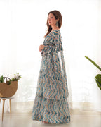 Lorenvalley Fashion Skyblue Pure Faux Georgette Zigzag Print Fully Flair Anarkali Pant With Dupatta - Skyblue | Grocsy