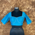 Streaks of Blue Light Blue Coloured Chanderi Silk Ready to Wear Blouse - kapda Tailor | Grocsy
