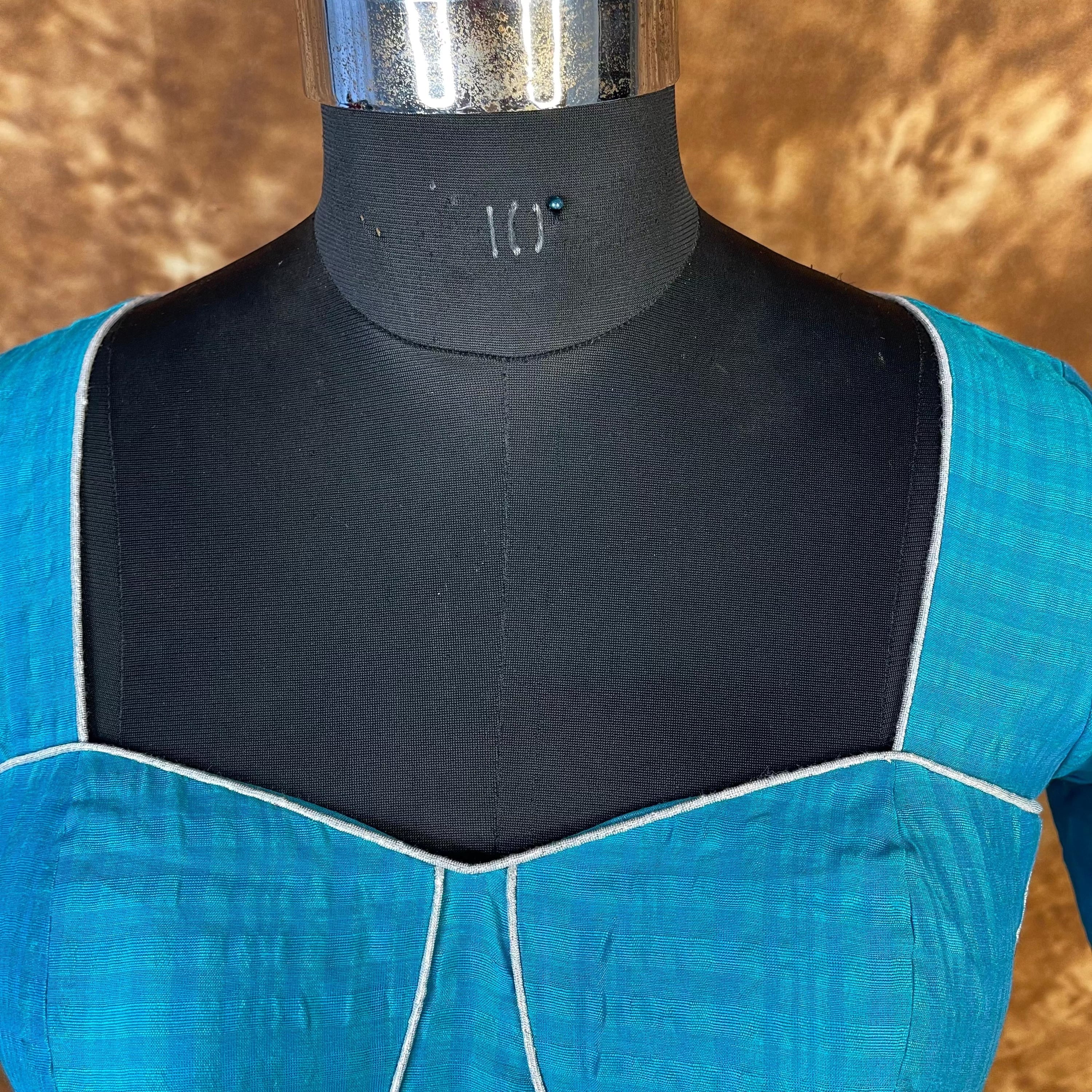 Streaks of Blue Light Blue Coloured Chanderi Silk Ready to Wear Blouse - kapda Tailor | Grocsy