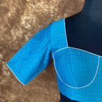 Streaks of Blue Light Blue Coloured Chanderi Silk Ready to Wear Blouse - kapda Tailor | Grocsy