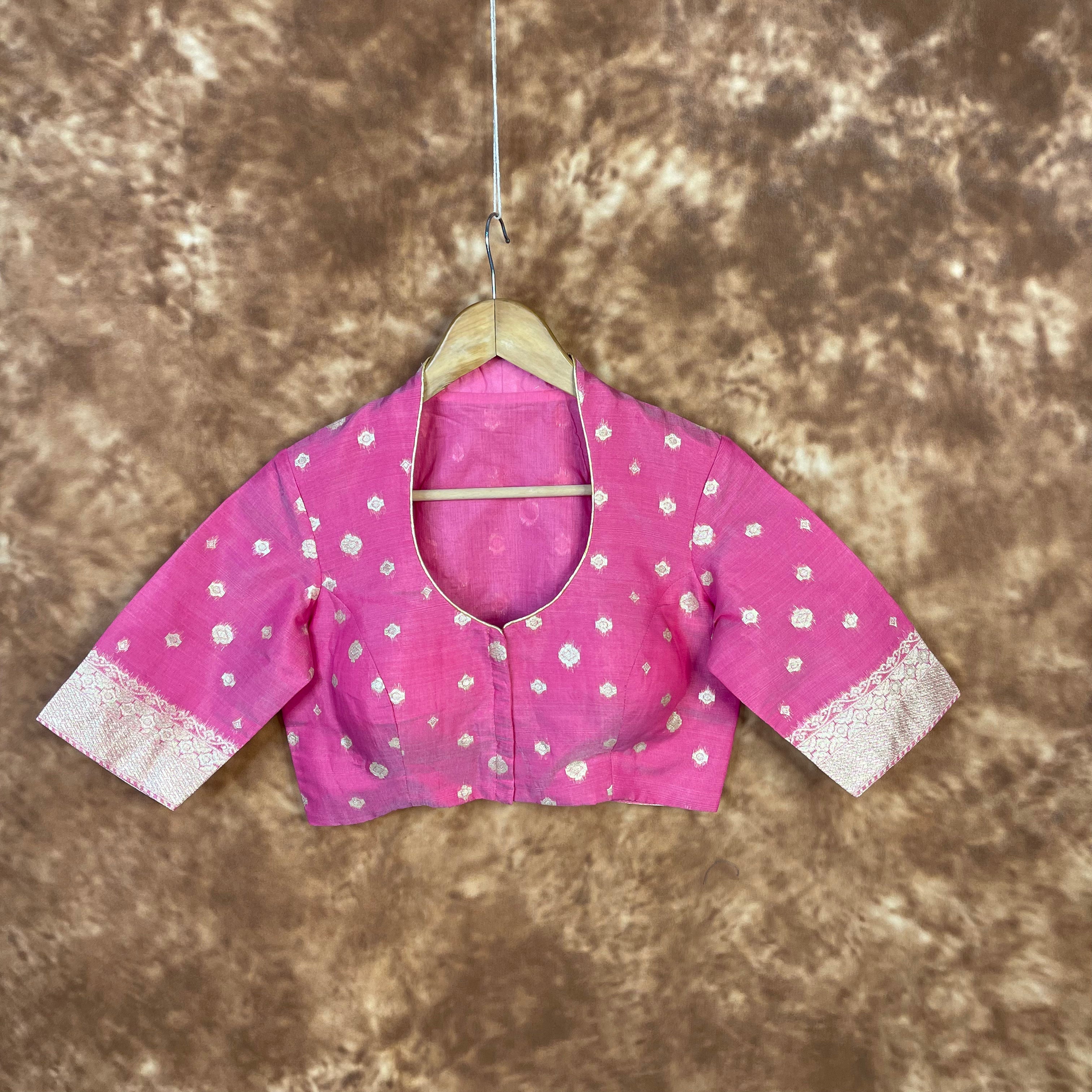 Mann Mohanaa Pink Coloured Chanderi Broket Ready to Wear Blouse - kapda Tailor | Grocsy