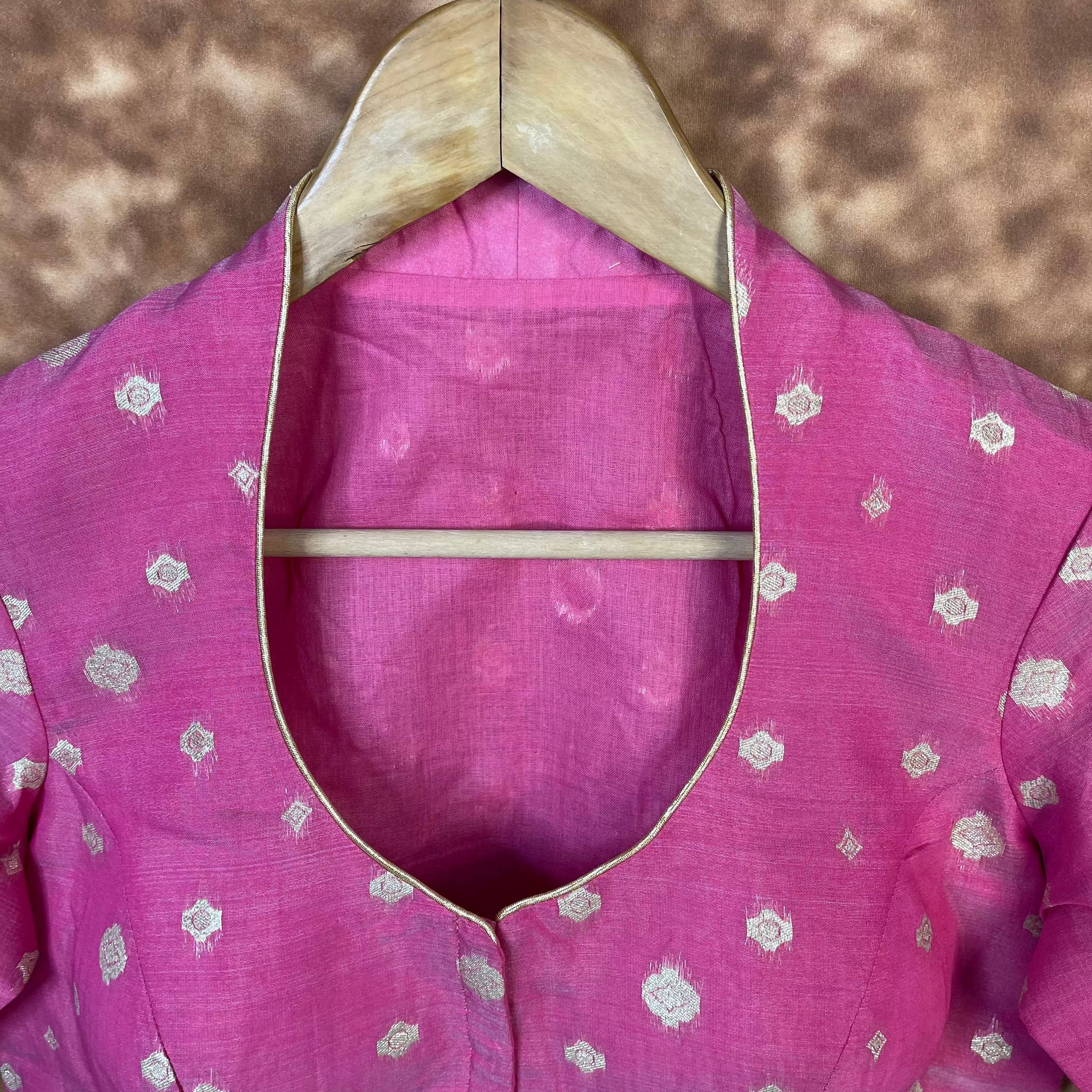 Mann Mohanaa Pink Coloured Chanderi Broket Ready to Wear Blouse - kapda Tailor | Grocsy