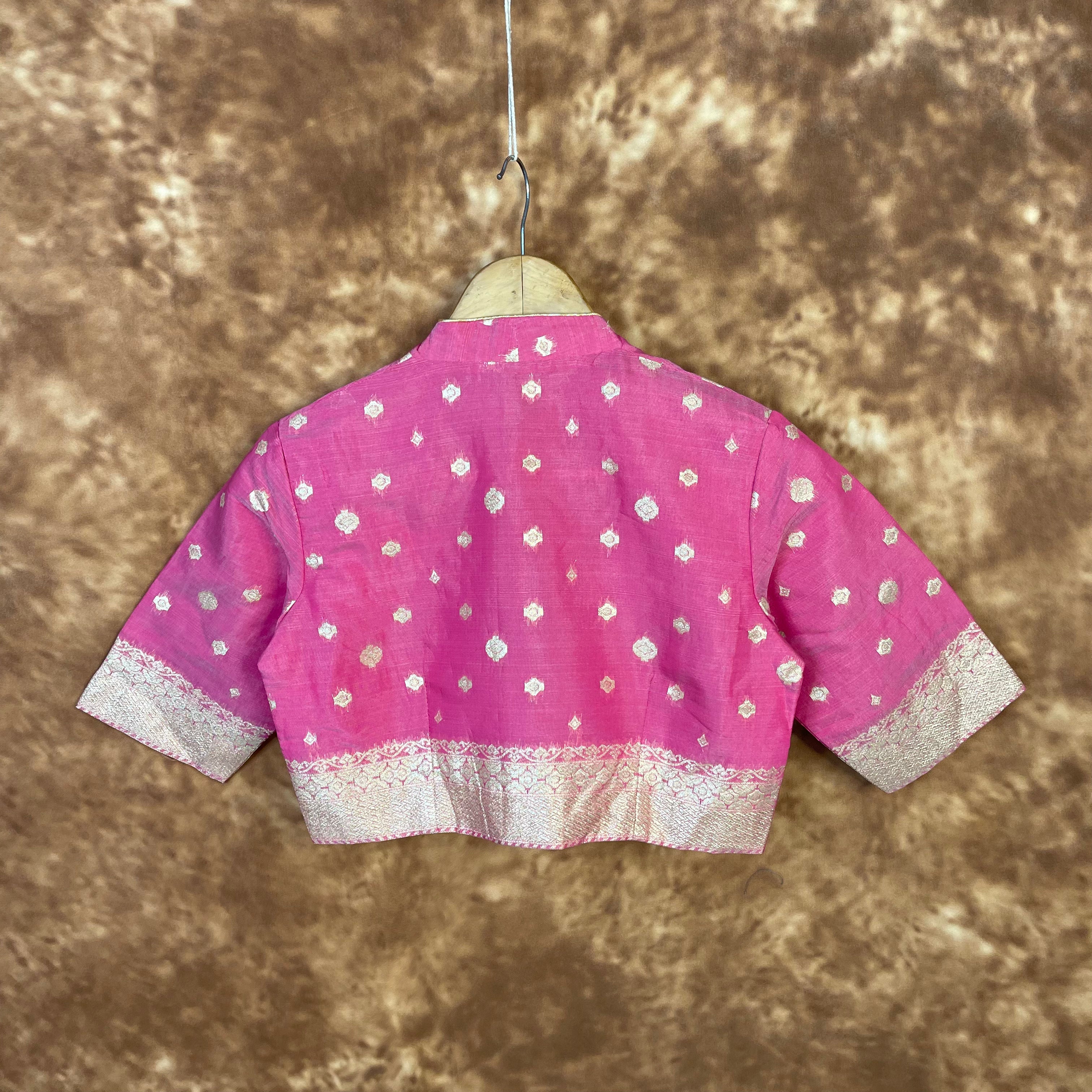 Mann Mohanaa Pink Coloured Chanderi Broket Ready to Wear Blouse - kapda Tailor | Grocsy