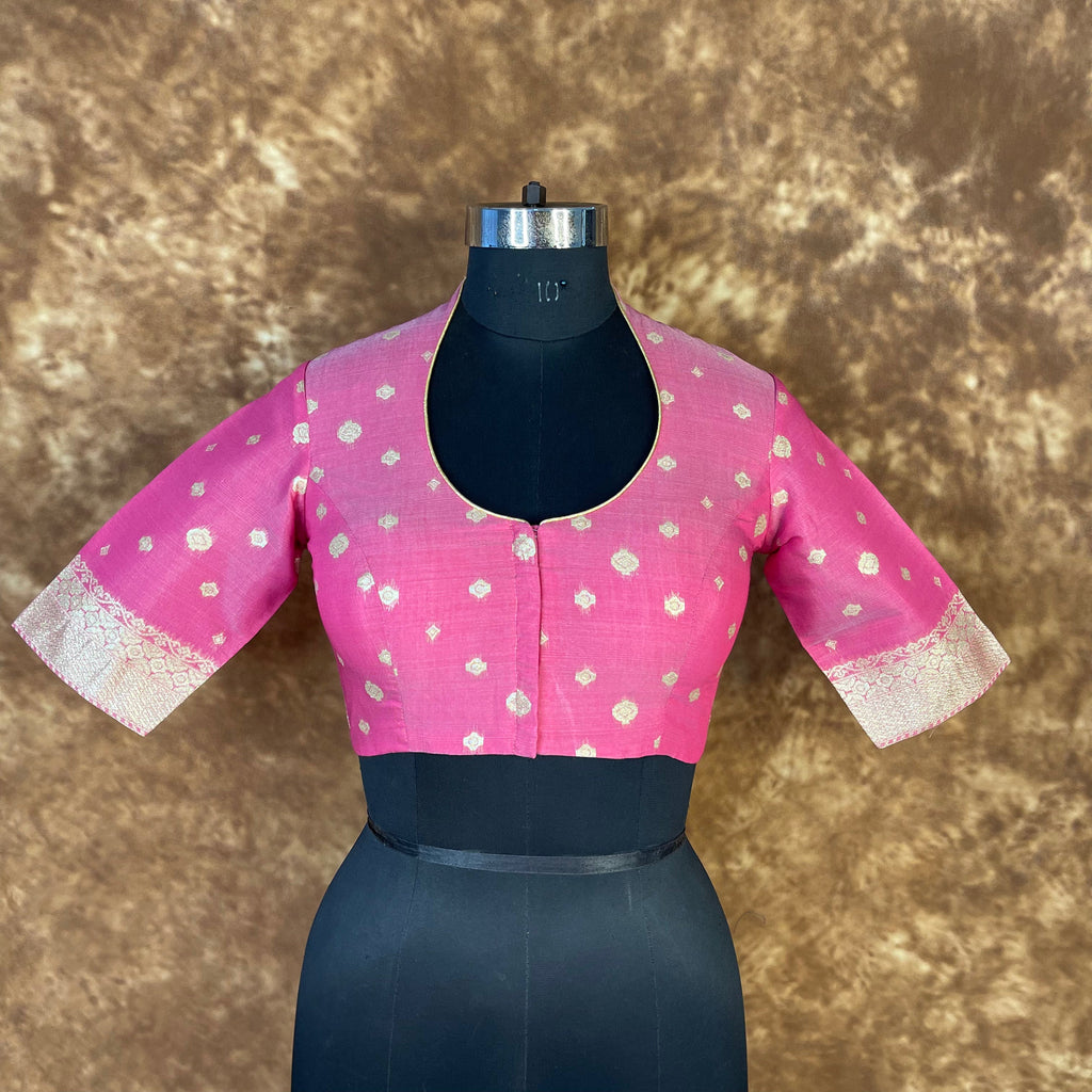 Mann Mohanaa Pink Coloured Chanderi Broket Ready to Wear Blouse - kapda Tailor | Grocsy