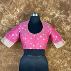 Mann Mohanaa Pink Coloured Chanderi Broket Ready to Wear Blouse - kapda Tailor | Grocsy