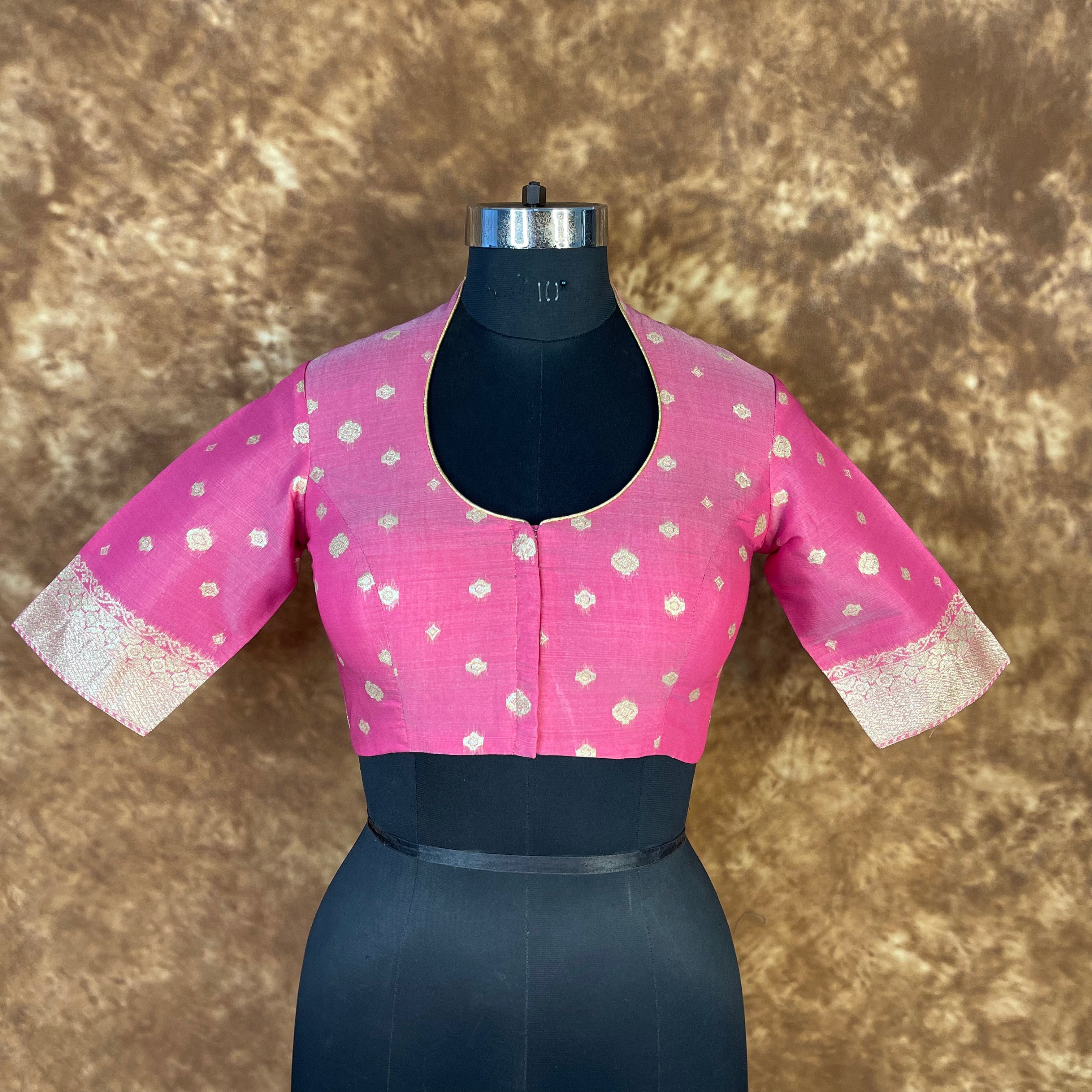 Mann Mohanaa Pink Coloured Chanderi Broket Ready to Wear Blouse - kapda Tailor | Grocsy