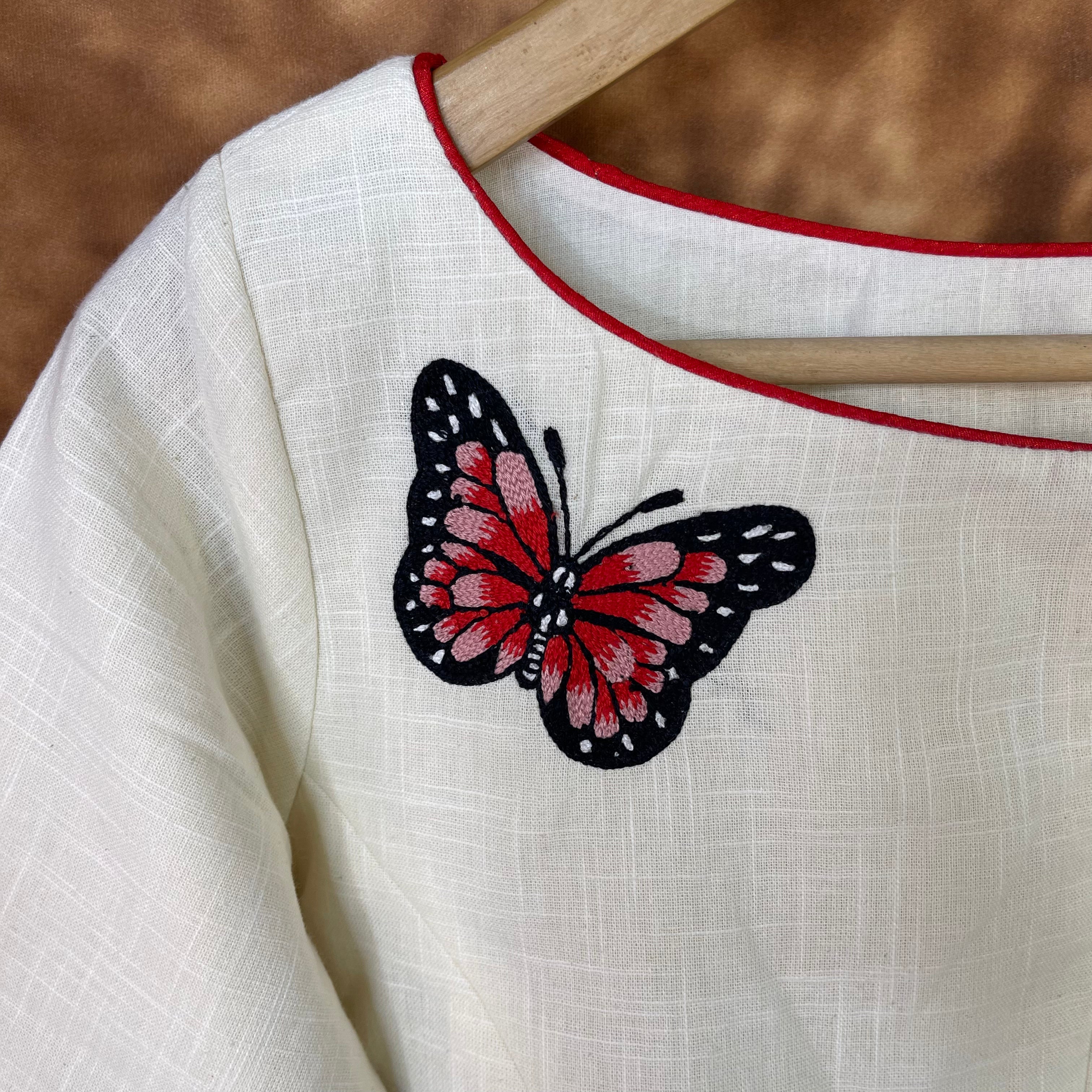 Butterfly Nector Off White Coloured Slub Cotton Ready to Wear Blouse - kapda Tailor | Grocsy