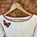 Butterfly Nector Off White Coloured Slub Cotton Ready to Wear Blouse - kapda Tailor | Grocsy