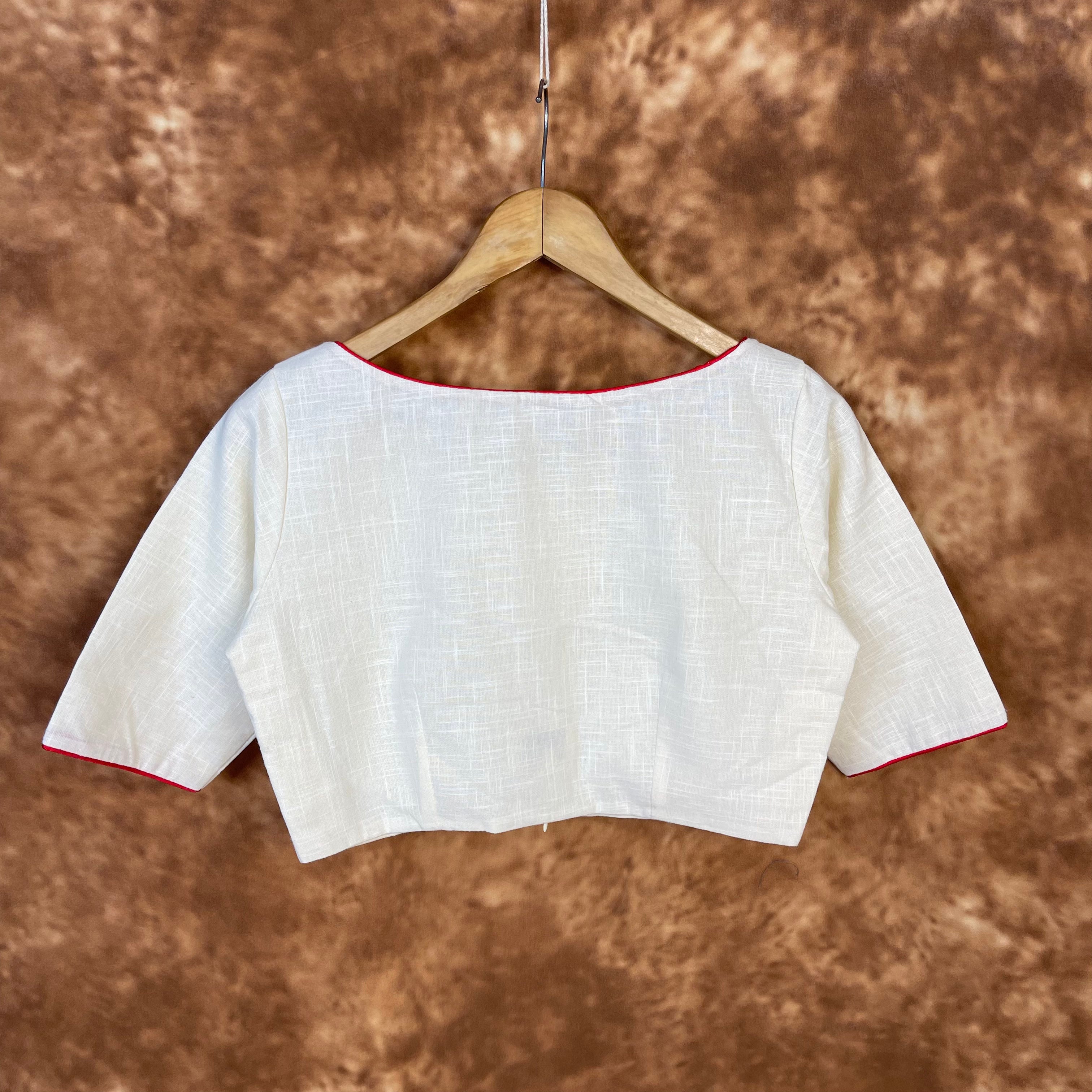 Butterfly Nector Off White Coloured Slub Cotton Ready to Wear Blouse - kapda Tailor | Grocsy