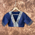Deep Dive Lush Blue Coloured Silk / Broket Ready to Wear Blouse - kapda Tailor | Grocsy