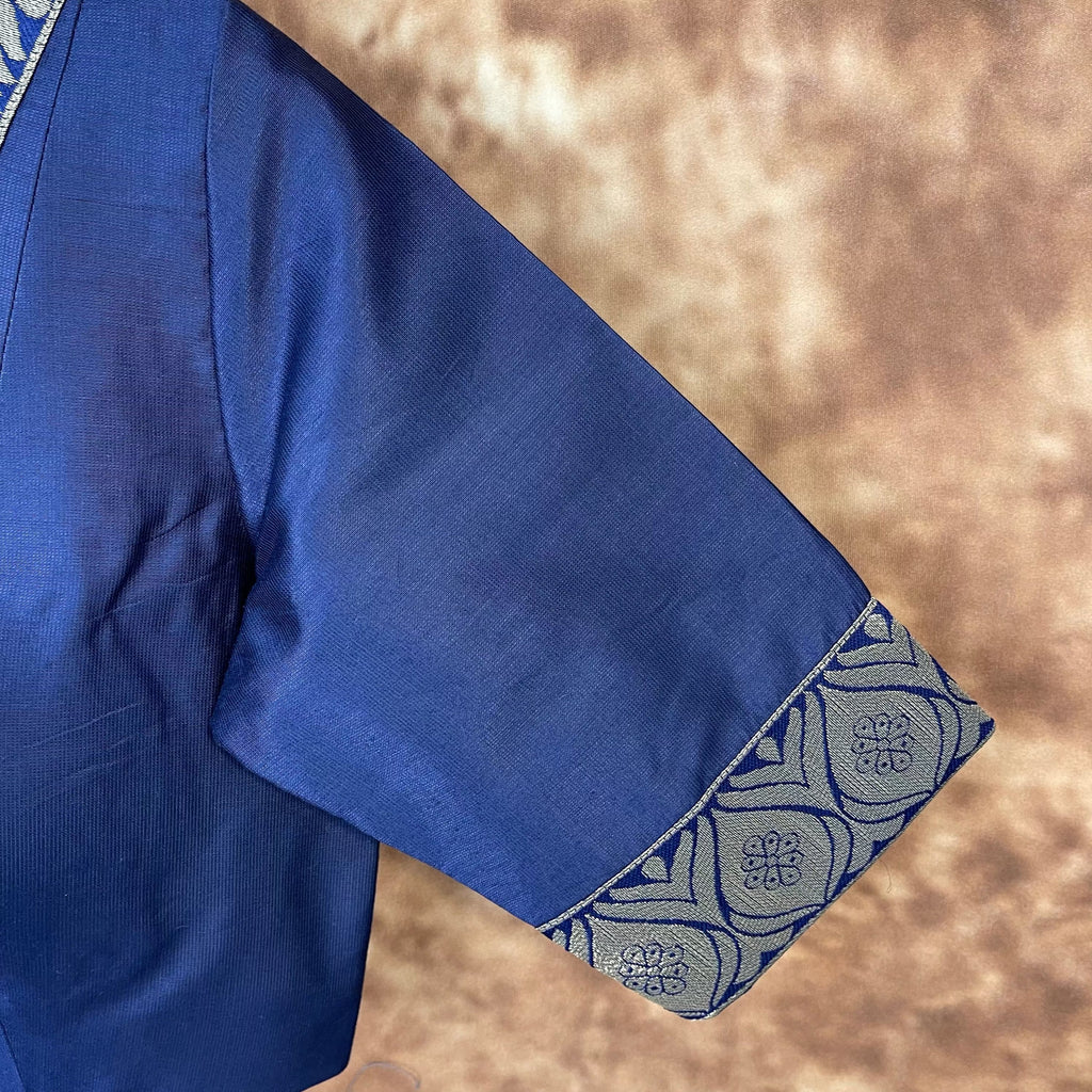 Deep Dive Lush Blue Coloured Silk / Broket Ready to Wear Blouse - kapda Tailor | Grocsy