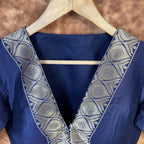 Deep Dive Lush Blue Coloured Silk / Broket Ready to Wear Blouse - kapda Tailor | Grocsy