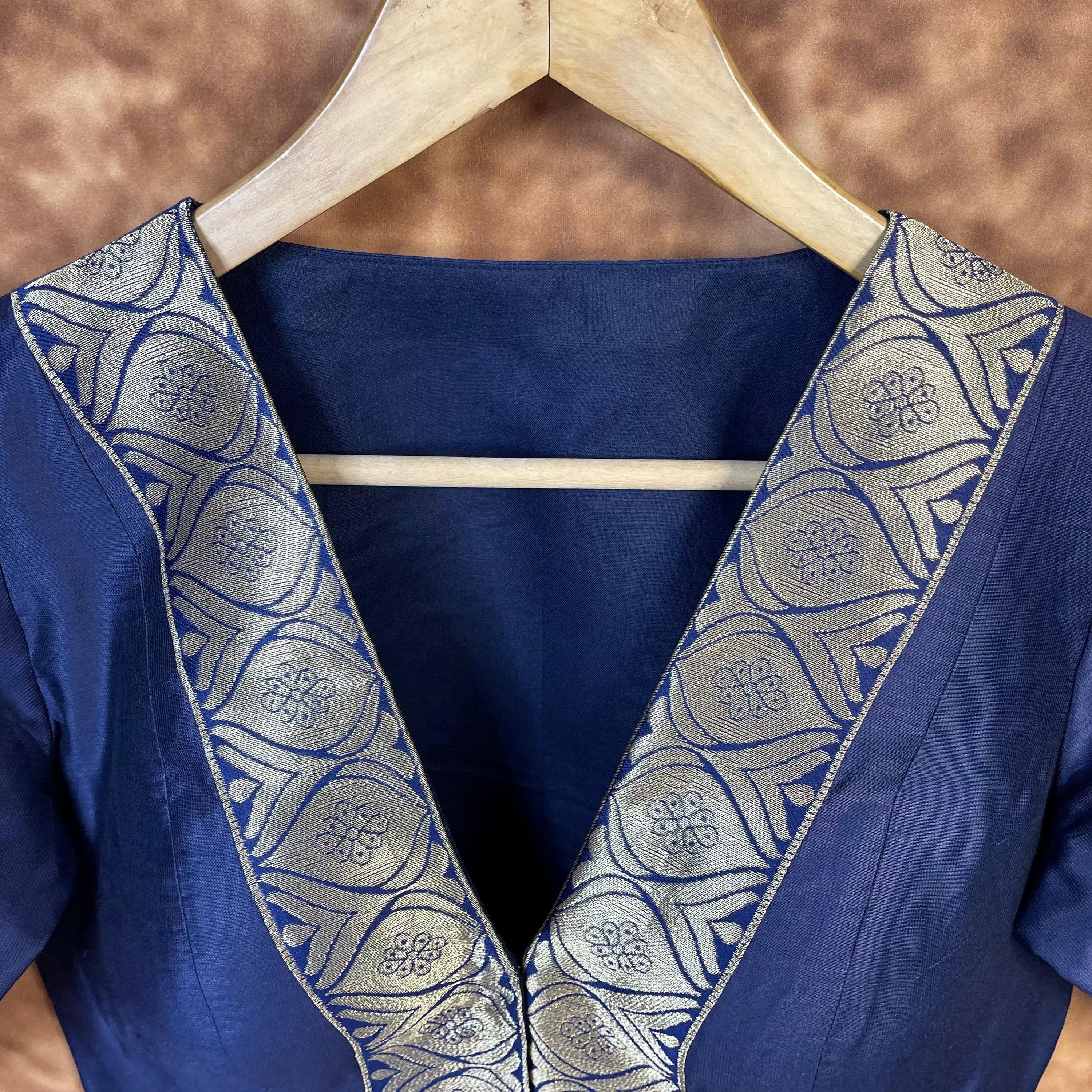 Deep Dive Lush Blue Coloured Silk / Broket Ready to Wear Blouse - kapda Tailor | Grocsy