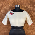 Butterfly Nector Off White Coloured Slub Cotton Ready to Wear Blouse - kapda Tailor | Grocsy