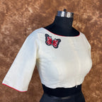 Butterfly Nector Off White Coloured Slub Cotton Ready to Wear Blouse - kapda Tailor | Grocsy