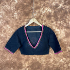 Vivaciously Vibrant Black Coloured Slub Cotton Ready to Wear Blouse - kapda Tailor | Grocsy