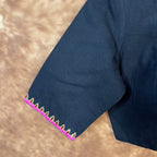 Vivaciously Vibrant Black Coloured Slub Cotton Ready to Wear Blouse - kapda Tailor | Grocsy