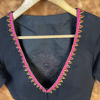 Vivaciously Vibrant Black Coloured Slub Cotton Ready to Wear Blouse - kapda Tailor | Grocsy
