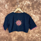 Vivaciously Vibrant Black Coloured Slub Cotton Ready to Wear Blouse - kapda Tailor | Grocsy