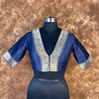 Deep Dive Lush Blue Coloured Silk / Broket Ready to Wear Blouse - kapda Tailor | Grocsy