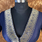 Deep Dive Lush Blue Coloured Silk / Broket Ready to Wear Blouse - kapda Tailor | Grocsy