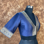 Deep Dive Lush Blue Coloured Silk / Broket Ready to Wear Blouse - kapda Tailor | Grocsy