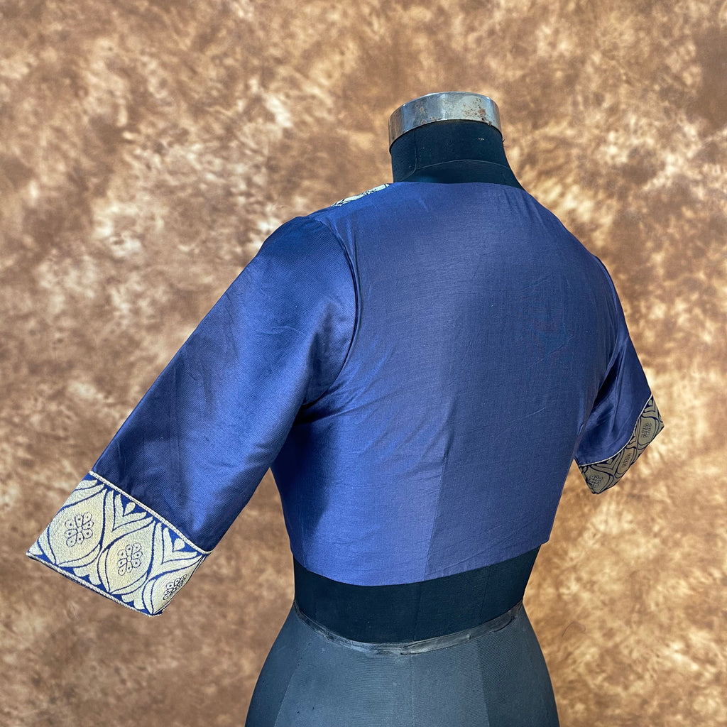 Deep Dive Lush Blue Coloured Silk / Broket Ready to Wear Blouse - kapda Tailor | Grocsy