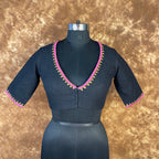 Vivaciously Vibrant Black Coloured Slub Cotton Ready to Wear Blouse - kapda Tailor | Grocsy