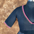 Vivaciously Vibrant Black Coloured Slub Cotton Ready to Wear Blouse - kapda Tailor | Grocsy