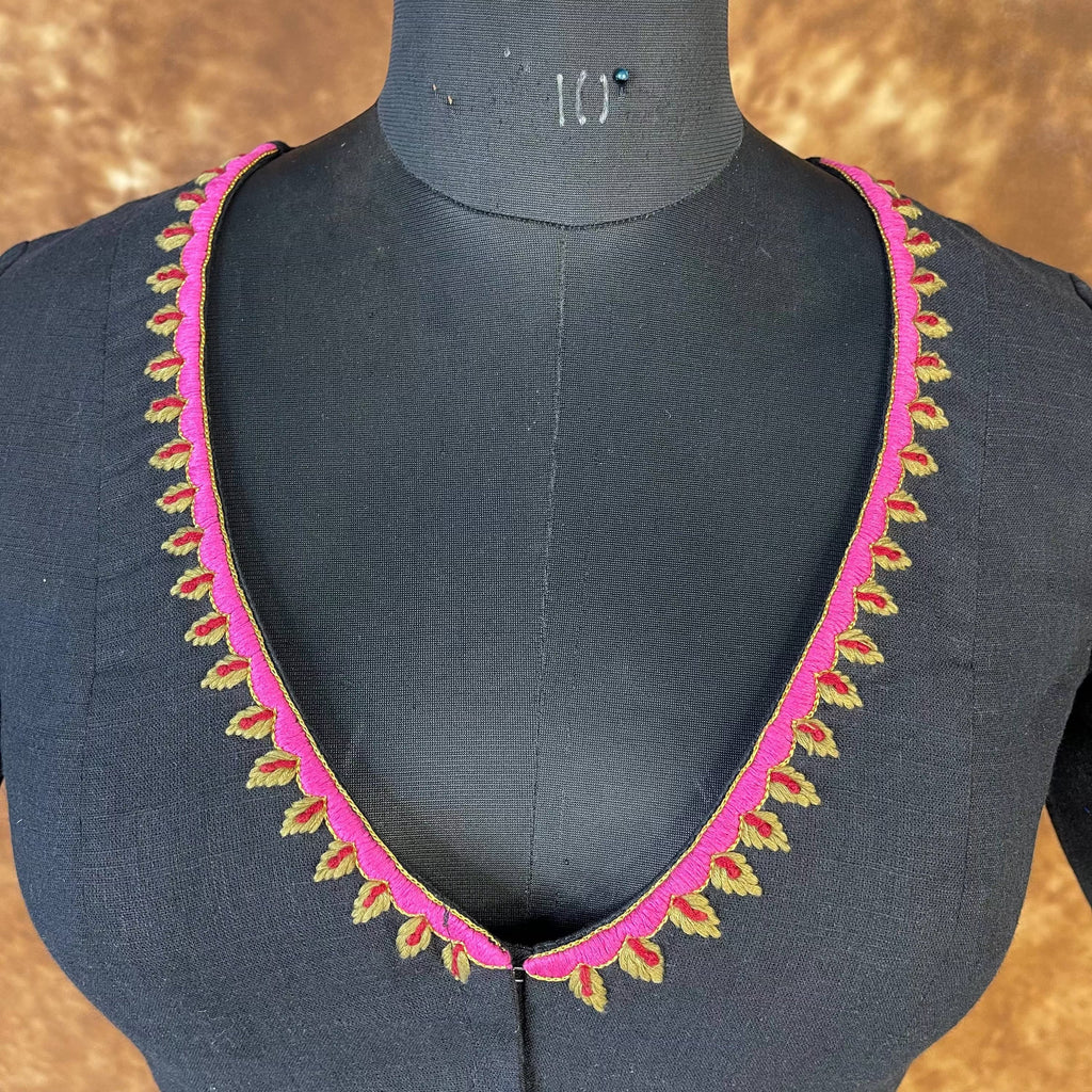 Vivaciously Vibrant Black Coloured Slub Cotton Ready to Wear Blouse - kapda Tailor | Grocsy