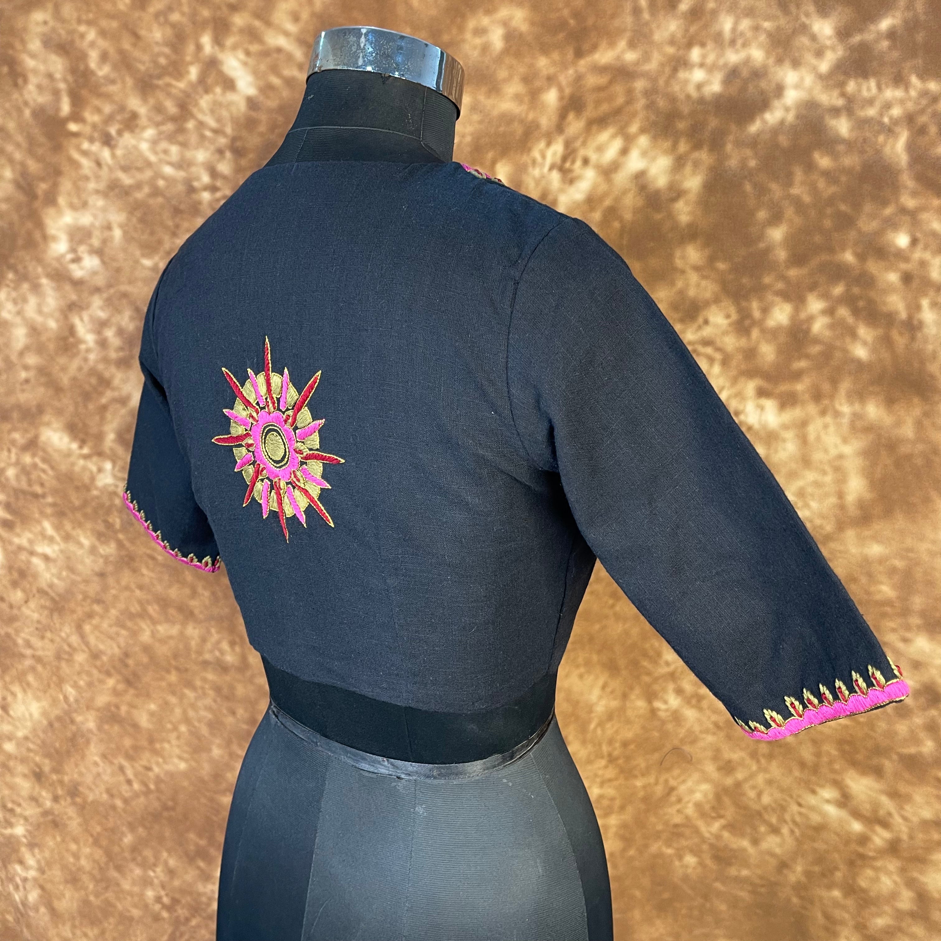 Vivaciously Vibrant Black Coloured Slub Cotton Ready to Wear Blouse - kapda Tailor | Grocsy