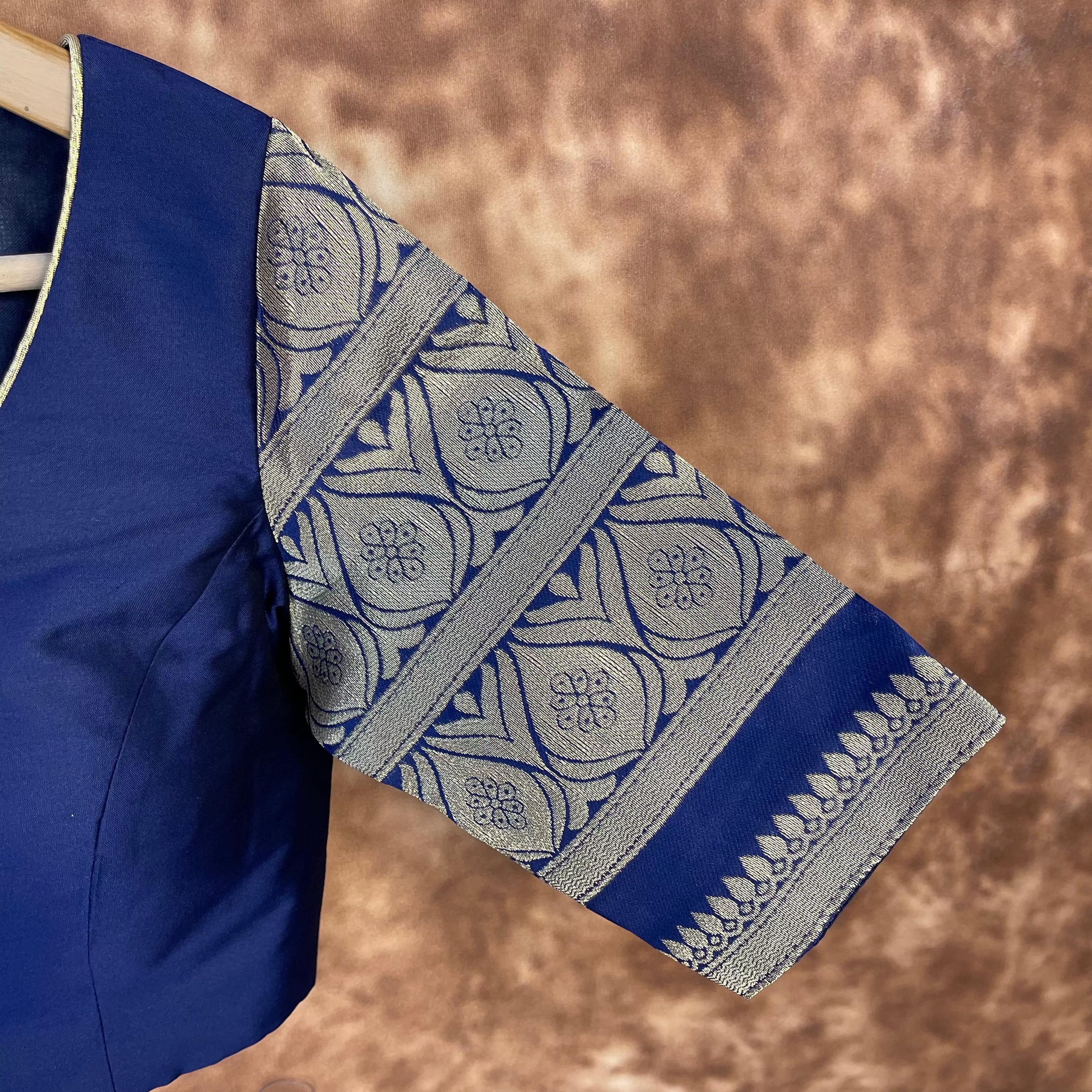 Trypan Blue Blue Coloured Silk / Broket Ready to Wear Blouse - kapda Tailor | Grocsy