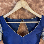 Trypan Blue Blue Coloured Silk / Broket Ready to Wear Blouse - kapda Tailor | Grocsy