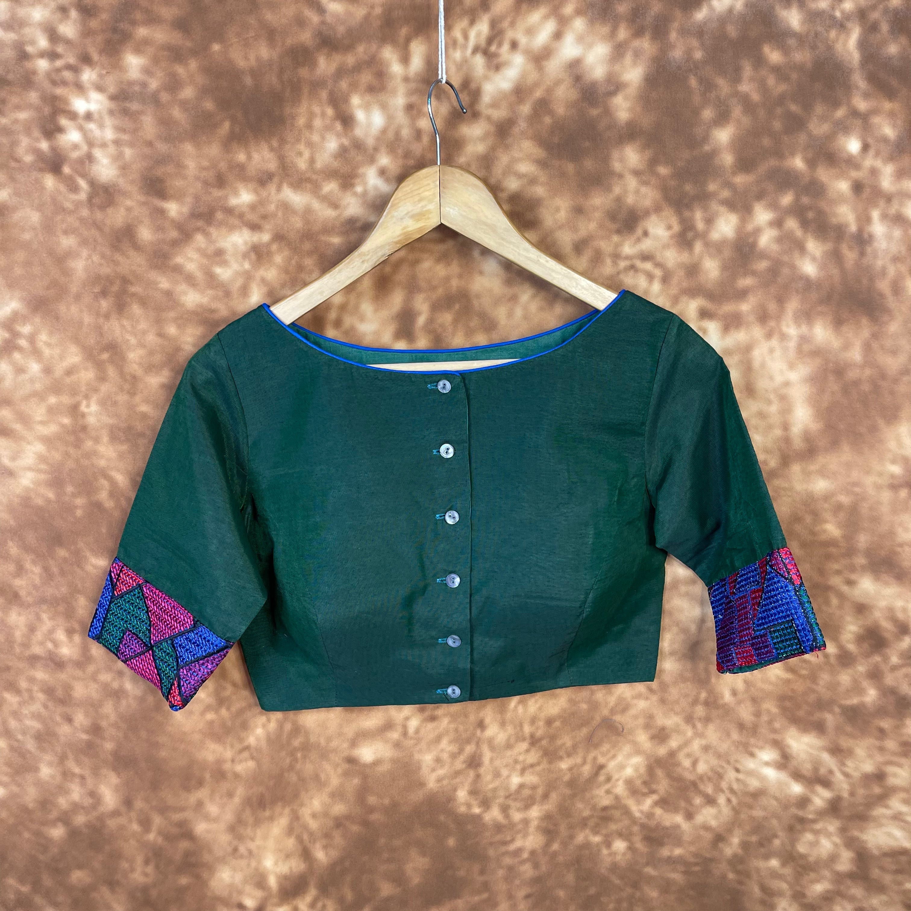 Hari Bhari Zindagi Green Coloured Chanderi Ready to Wear Blouse - kapda Tailor | Grocsy