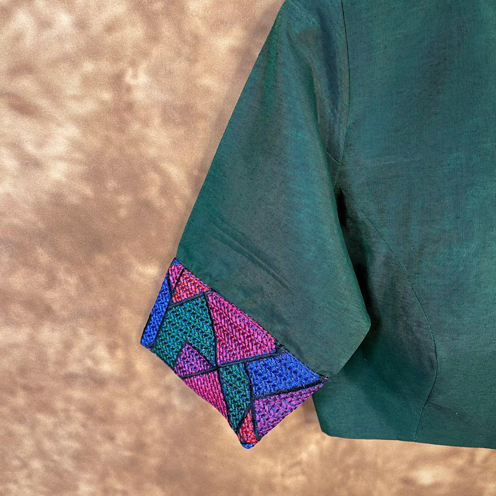 Hari Bhari Zindagi Green Coloured Chanderi Ready to Wear Blouse - kapda Tailor | Grocsy