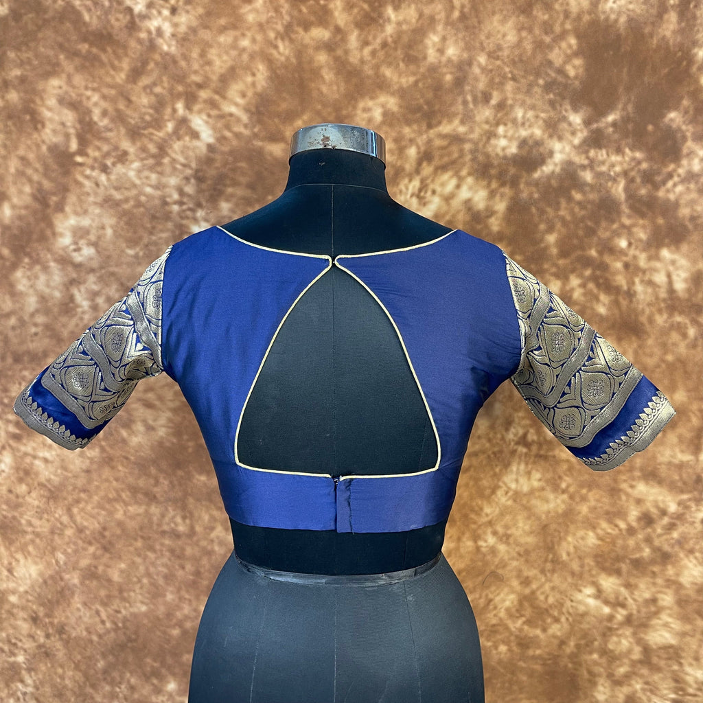 Trypan Blue Blue Coloured Silk / Broket Ready to Wear Blouse - kapda Tailor | Grocsy